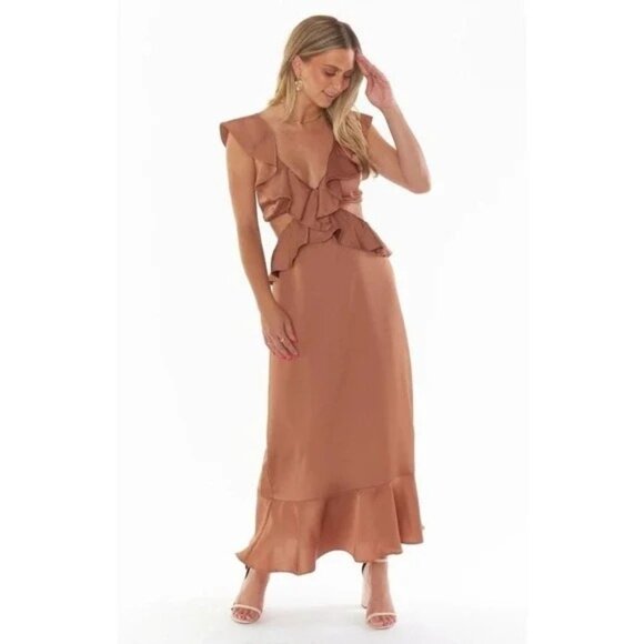 Show Me Your MuMu Dresses & Skirts - Show Me Your Mumu Zoey Midi Wedding Guest Bridesmaid Dress Copper Luxe Satin M